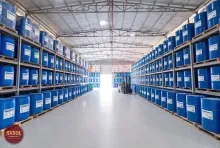 Sealed packs of Descaling Liquid on pallets in our Barka warehouse, Oman
